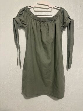 Guess Olive Green Off-Shoulder Mini Dress with Tie Sleeves Size XS